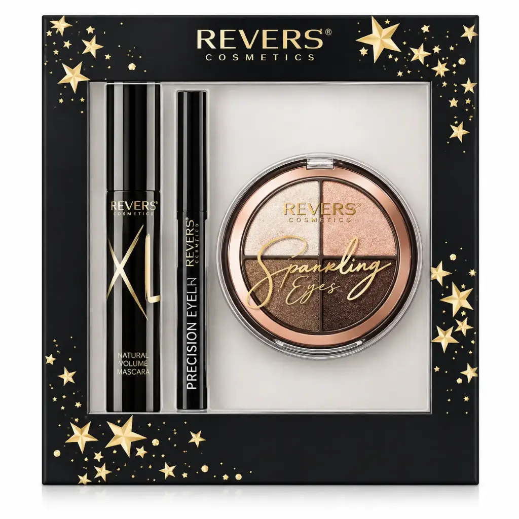 REVERS ΓΥΝΑΙΚΕΙΟ ΣΕΤ ΔΩΡΟΥ SMOKE EYE SHADOW PALETTE set +MASCARA XL MAXIMUM VOLUME & LENGTH 10ml+ eye pencil REVERS Quick Liner Χρυσό